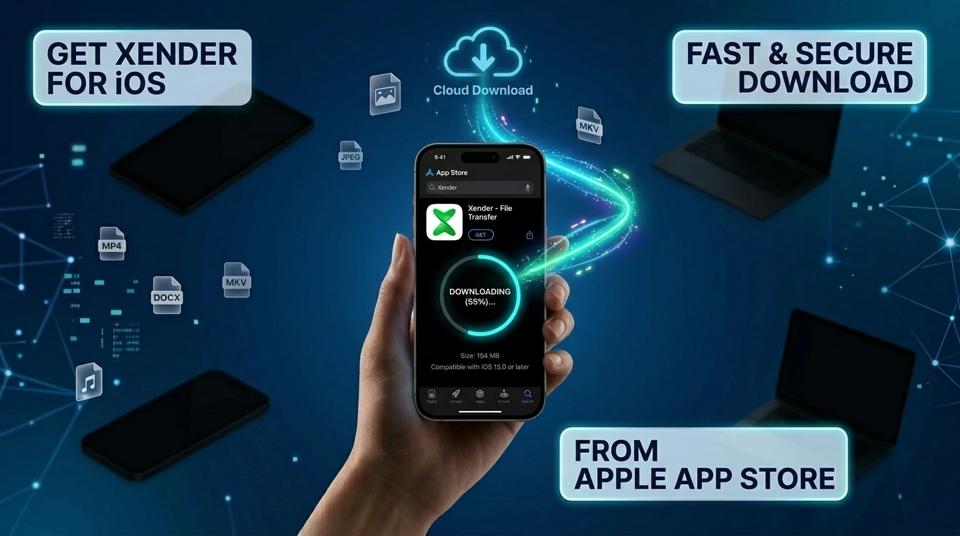 Xender for iPhone 2026 wireless file transfer between iPhone, Android, Windows PC and Mac without internet or cables