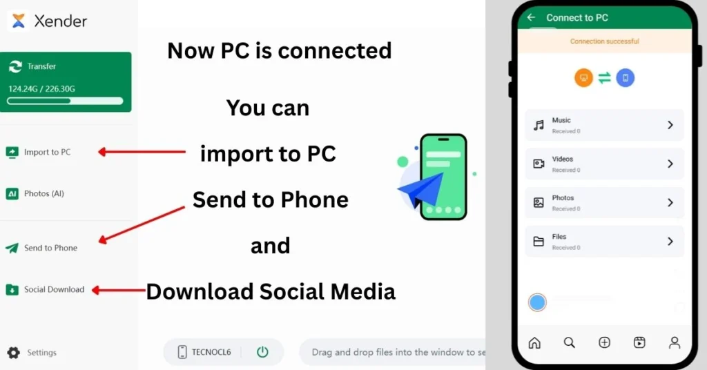 Xender connected to PC