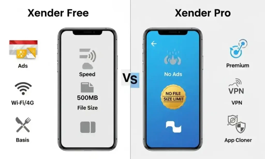 xender pro apk vs free
