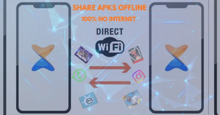 A visual guide showing how to share and install popular apks offline, like GBWhatsApp and Pikashow APKs between Android phones using Xender without internet.