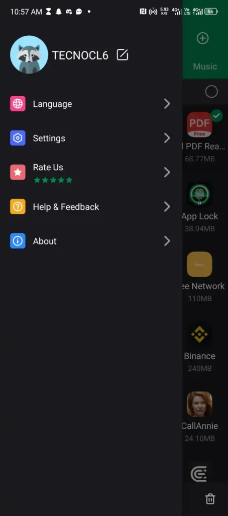 Xender Access settings