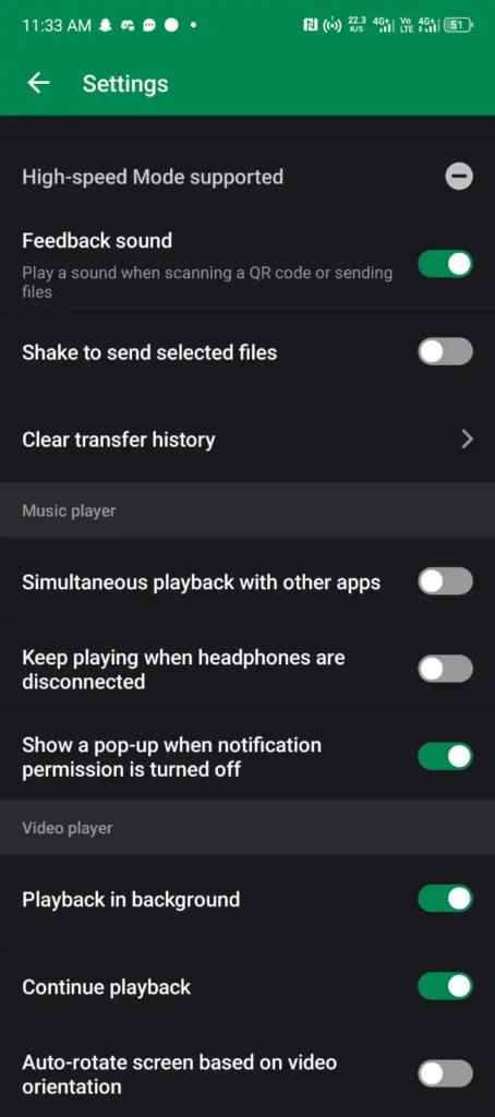 xender app music player settings
