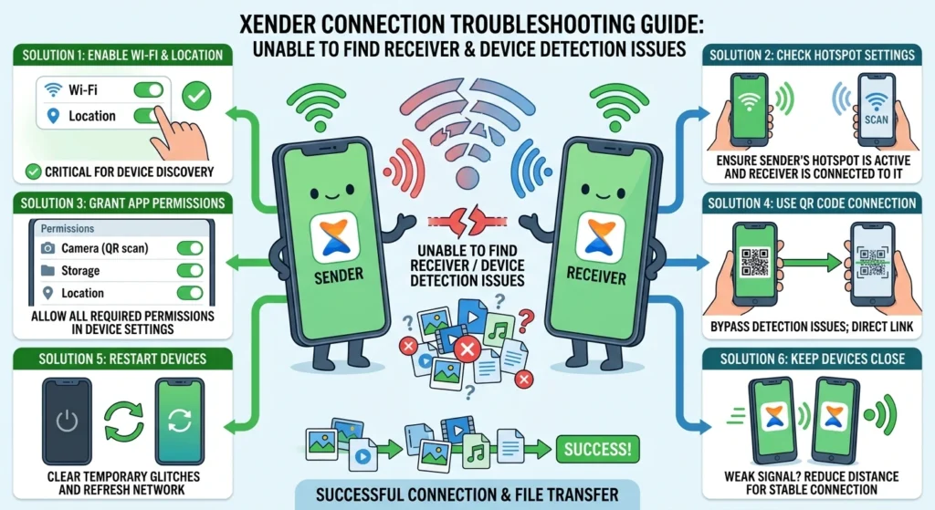Xender unable to find receivers fix for connecting nearby devices